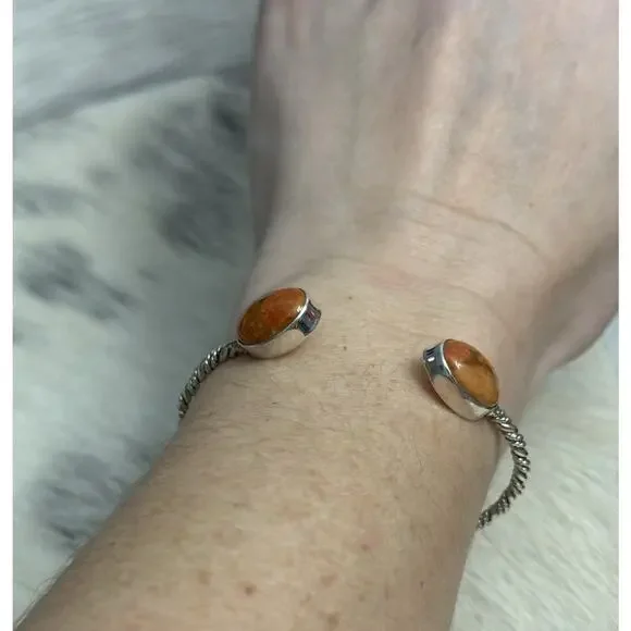 Vintage Native American Sterling Silver Orange Coral Floater Cuff Bracelet